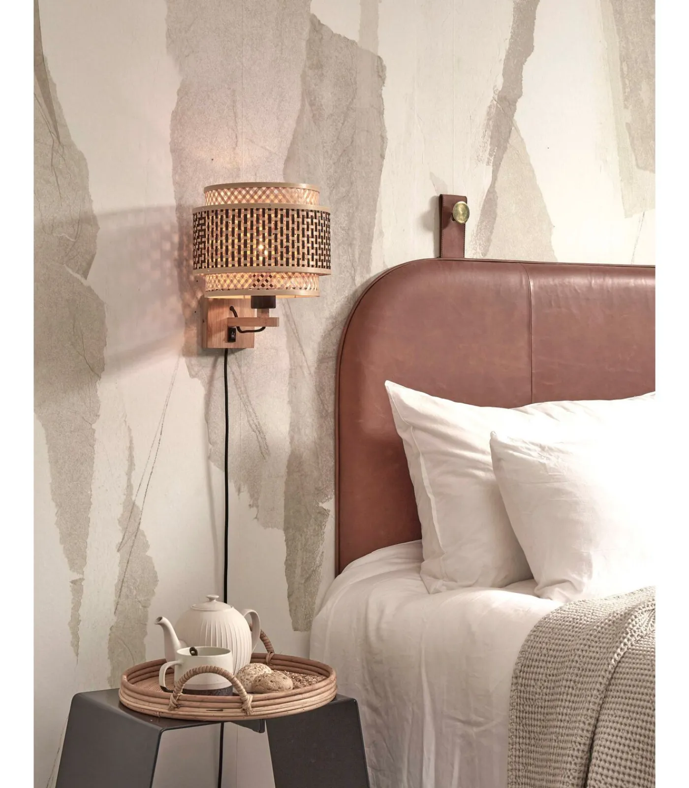 Clearance Wandlamp Bhutan - Bamboe - Ø25cm Muurverlichting