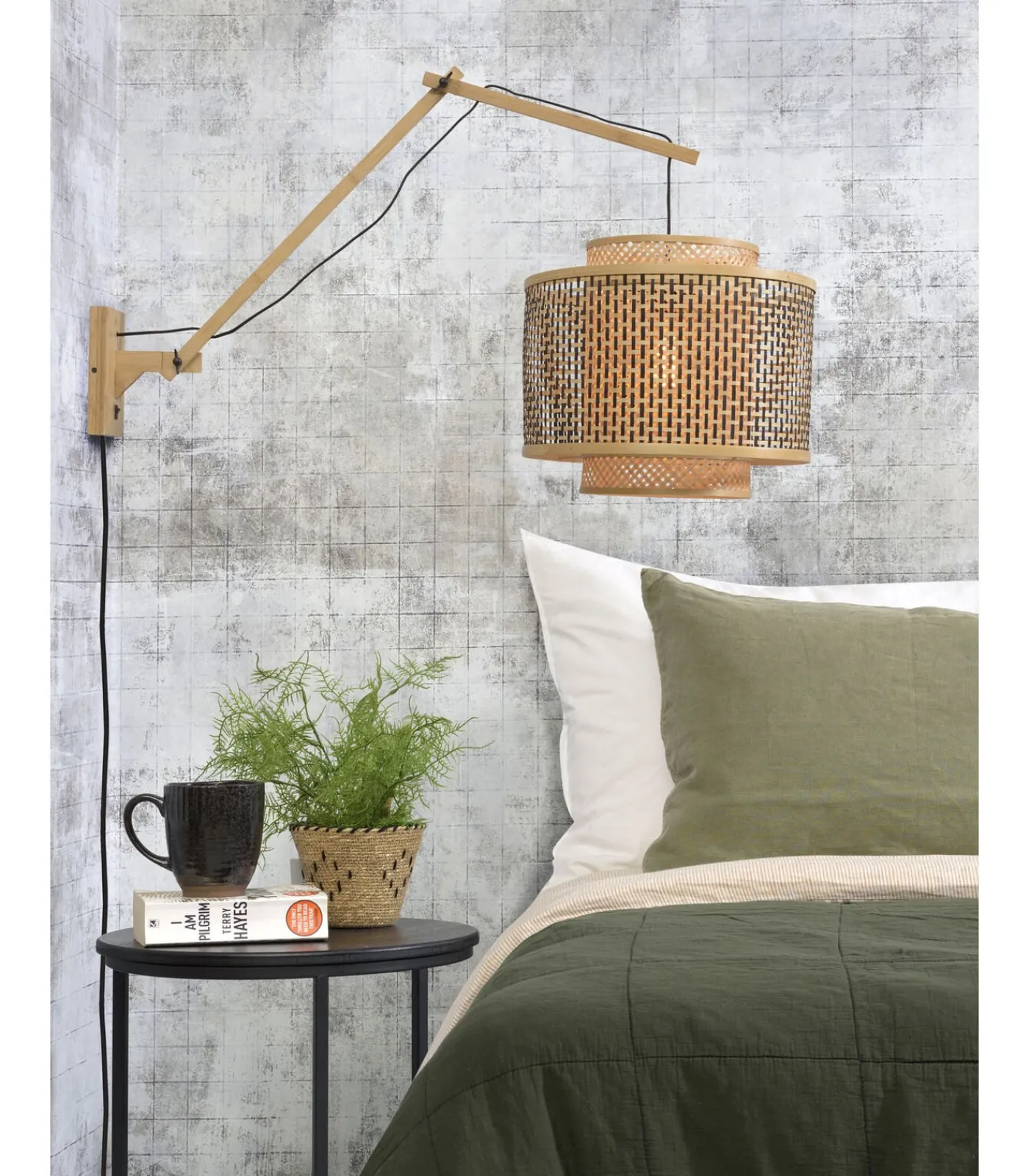 New Wandlamp Bhutan - Bamboe/Zwart - 90x40x55cm Muurverlichting