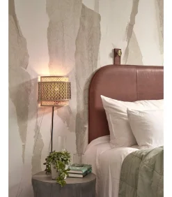 Best Wandlamp Bhutan - Bamboe/Zwart - 24x12x21cm Muurverlichting