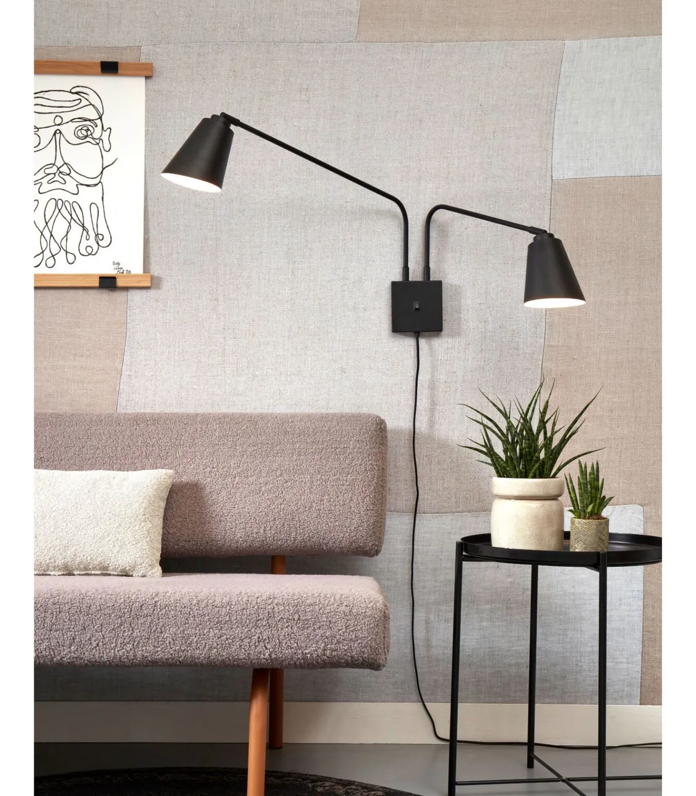 Discount Wandlamp Bremen - Zwart - 130x60x49cm - 2L Muurverlichting