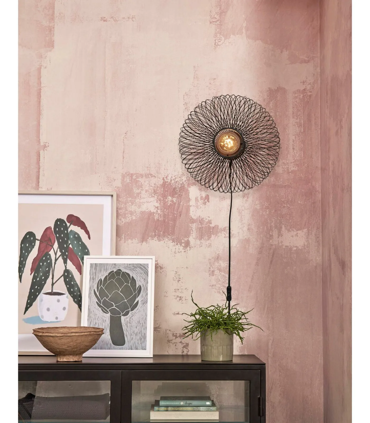 New Wandlamp Cango - Bamboe Zwart - Ø40cm Muurverlichting