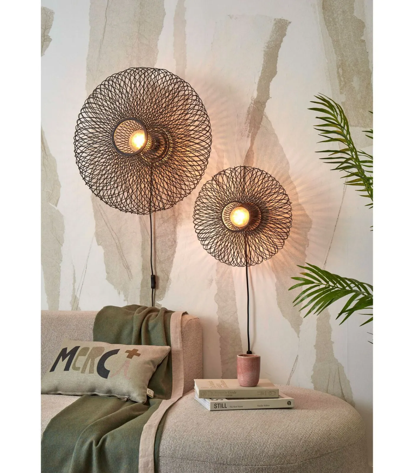 New Wandlamp Cango - Bamboe Zwart - Ø40cm Muurverlichting