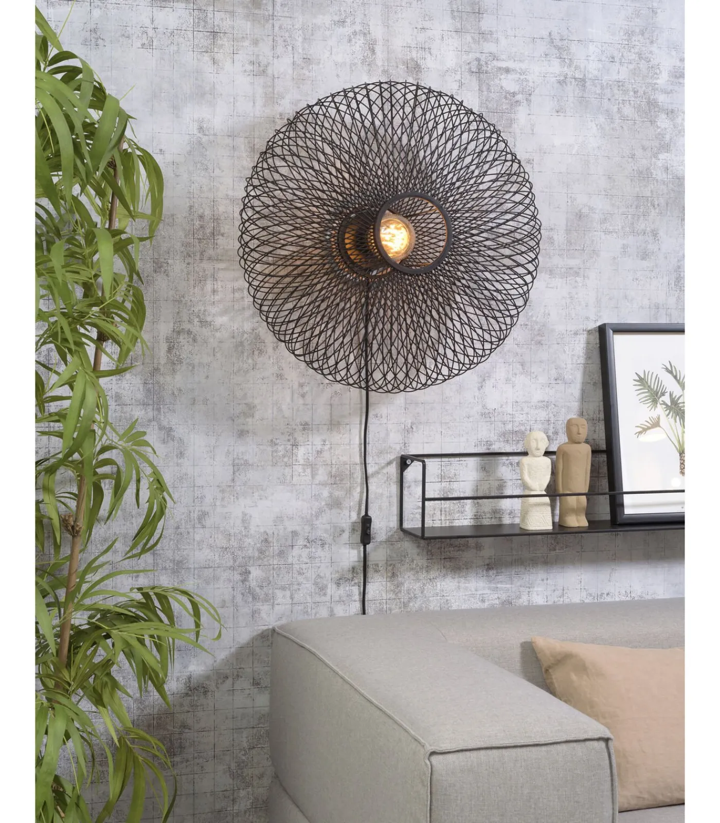 Online Wandlamp Cango - Bamboe Zwart - Ø60cm Muurverlichting