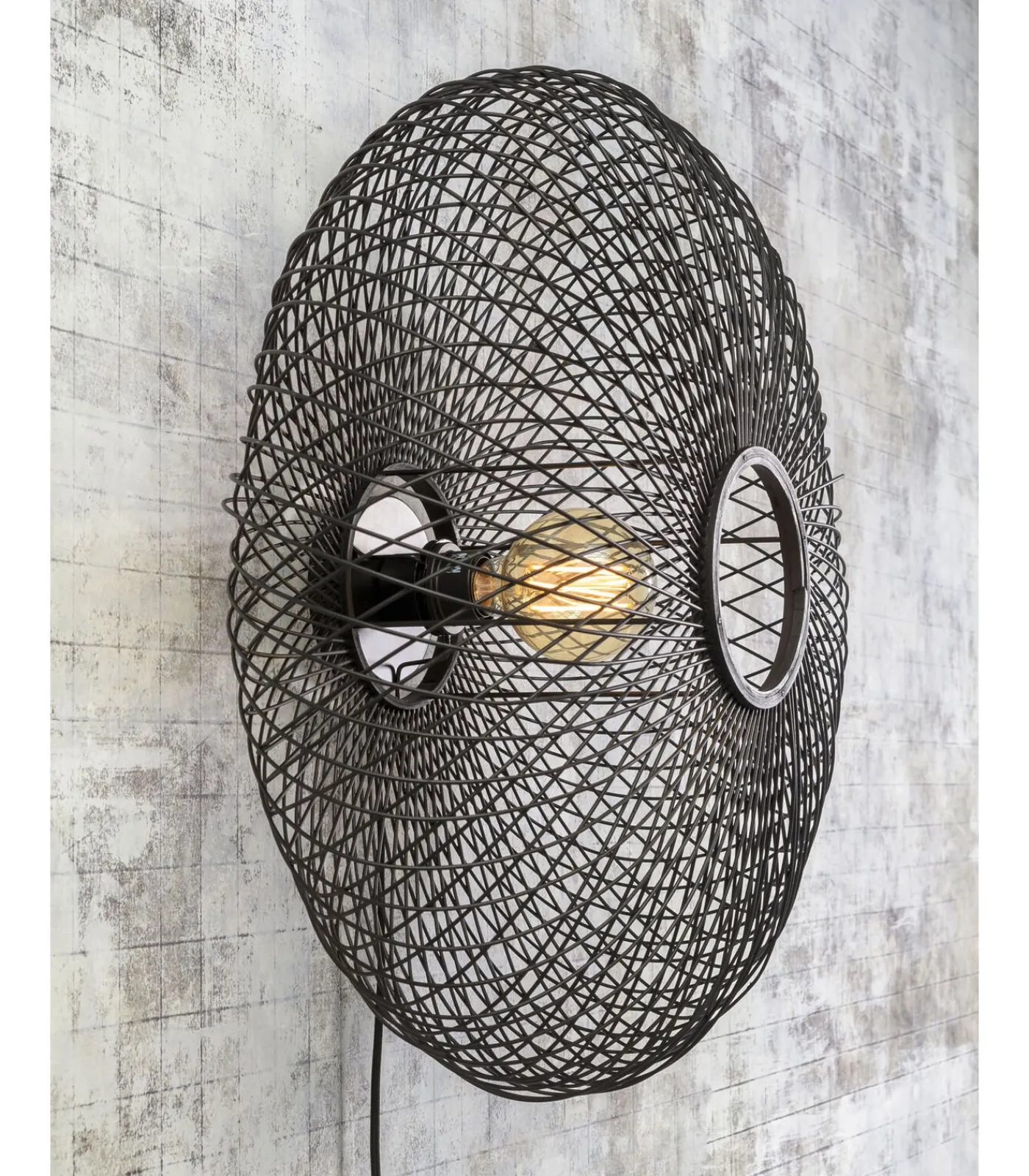 Online Wandlamp Cango - Bamboe Zwart - Ø60cm Muurverlichting