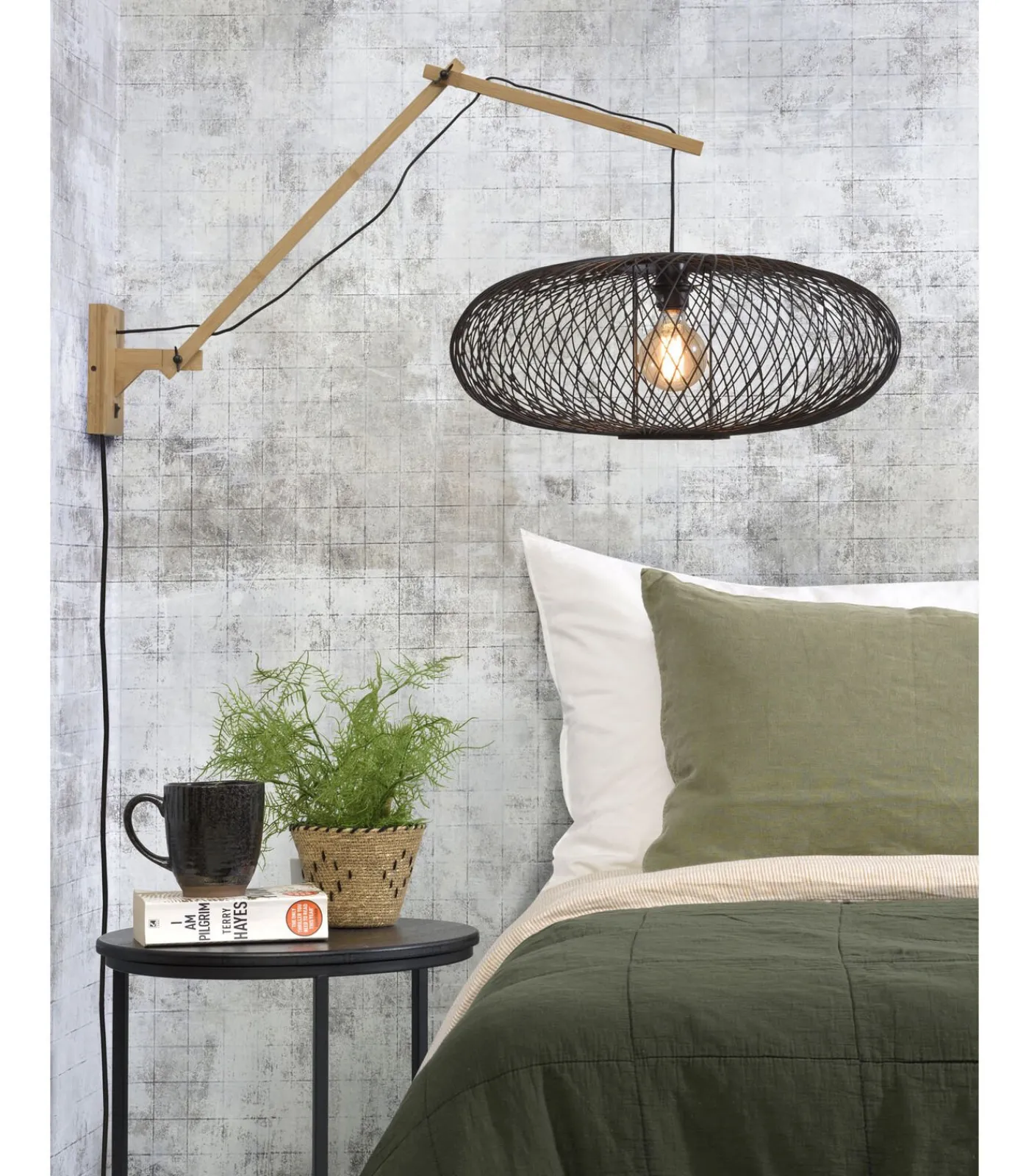 Wandlamp Cango - Bamboe/Zwart - 105x60x60cm Muurverlichting