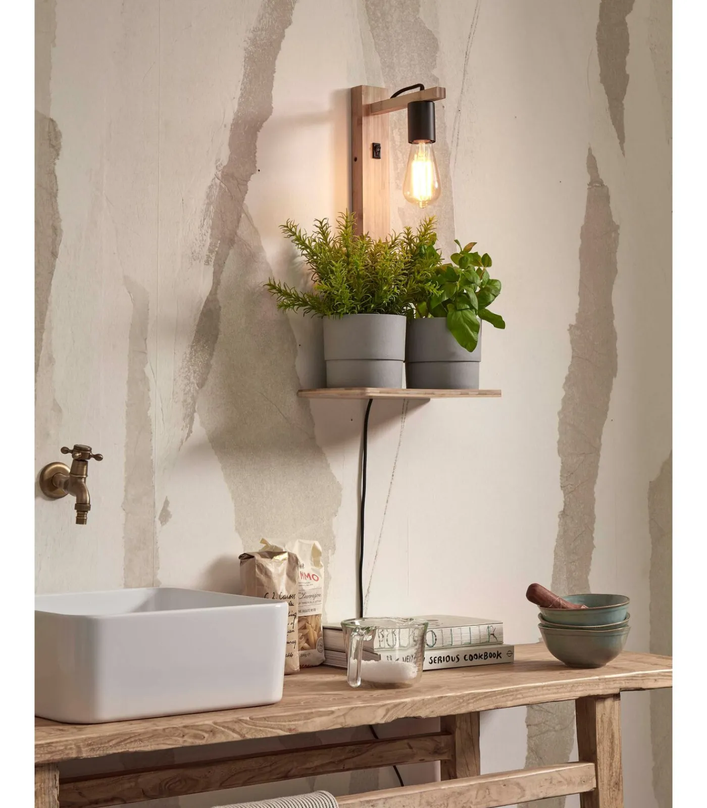 Sale Wandlamp Flores - Bamboe - 30x18x52cm Muurverlichting