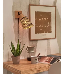 Online Wandlamp Java - Bamboe Naturel/Zwart - Ø15cm Muurverlichting