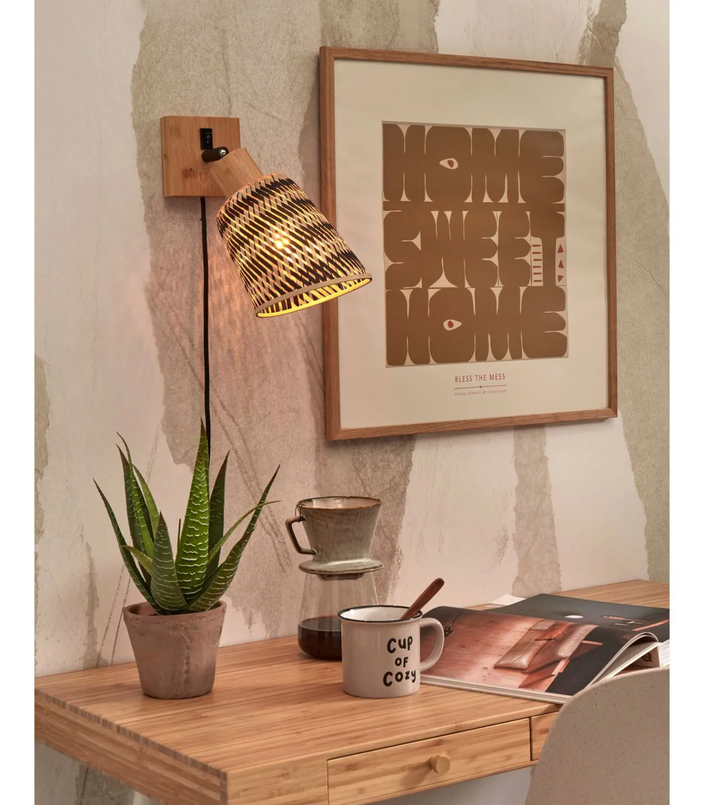 Online Wandlamp Java - Bamboe Naturel/Zwart - Ø15cm Muurverlichting