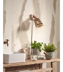 Online Wandlamp Java - Bamboe Naturel/Zwart - Ø15cm Muurverlichting