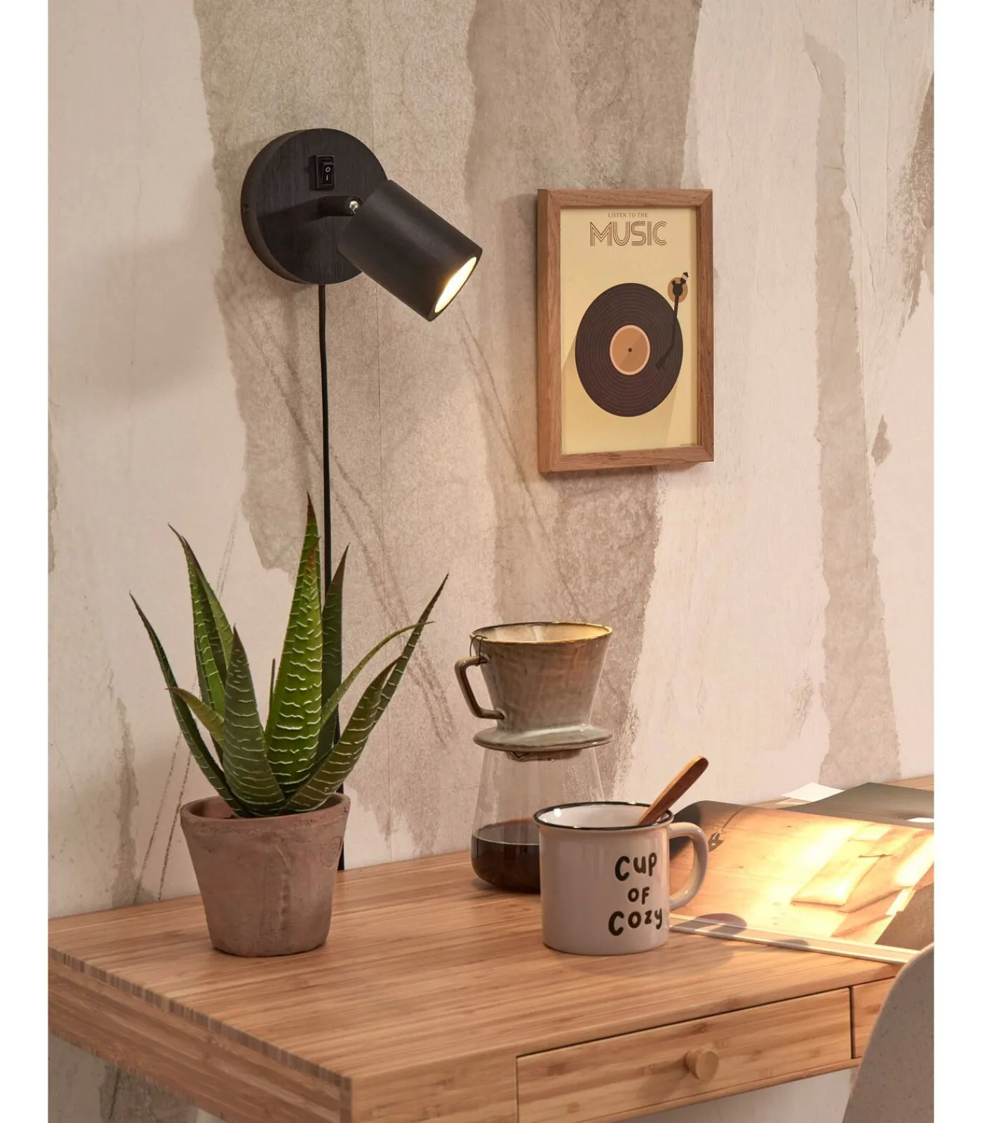 Online Wandlamp Java - Bamboe Zwart - Ø12cm Muurverlichting