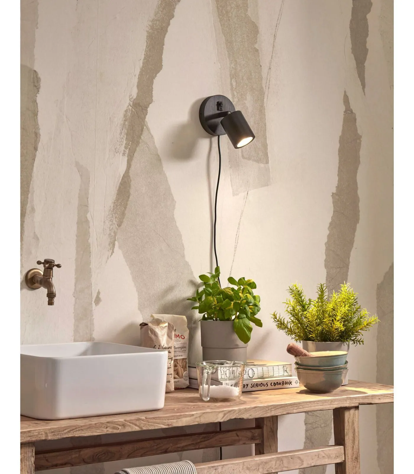 Online Wandlamp Java - Bamboe Zwart - Ø12cm Muurverlichting