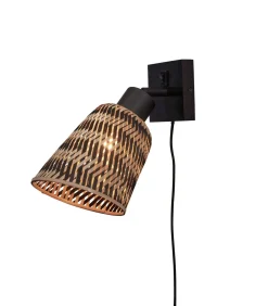 Online Wandlamp Java - Bamboe Zwart/Naturel - Ø15cm Muurverlichting