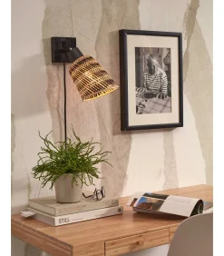 Online Wandlamp Java - Bamboe Zwart/Naturel - Ø15cm Muurverlichting