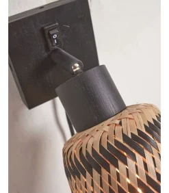 Online Wandlamp Java - Bamboe Zwart/Naturel - Ø15cm Muurverlichting