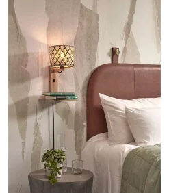 Discount Wandlamp Java - Bamboe/Zwart - 30x22x52cm Muurverlichting