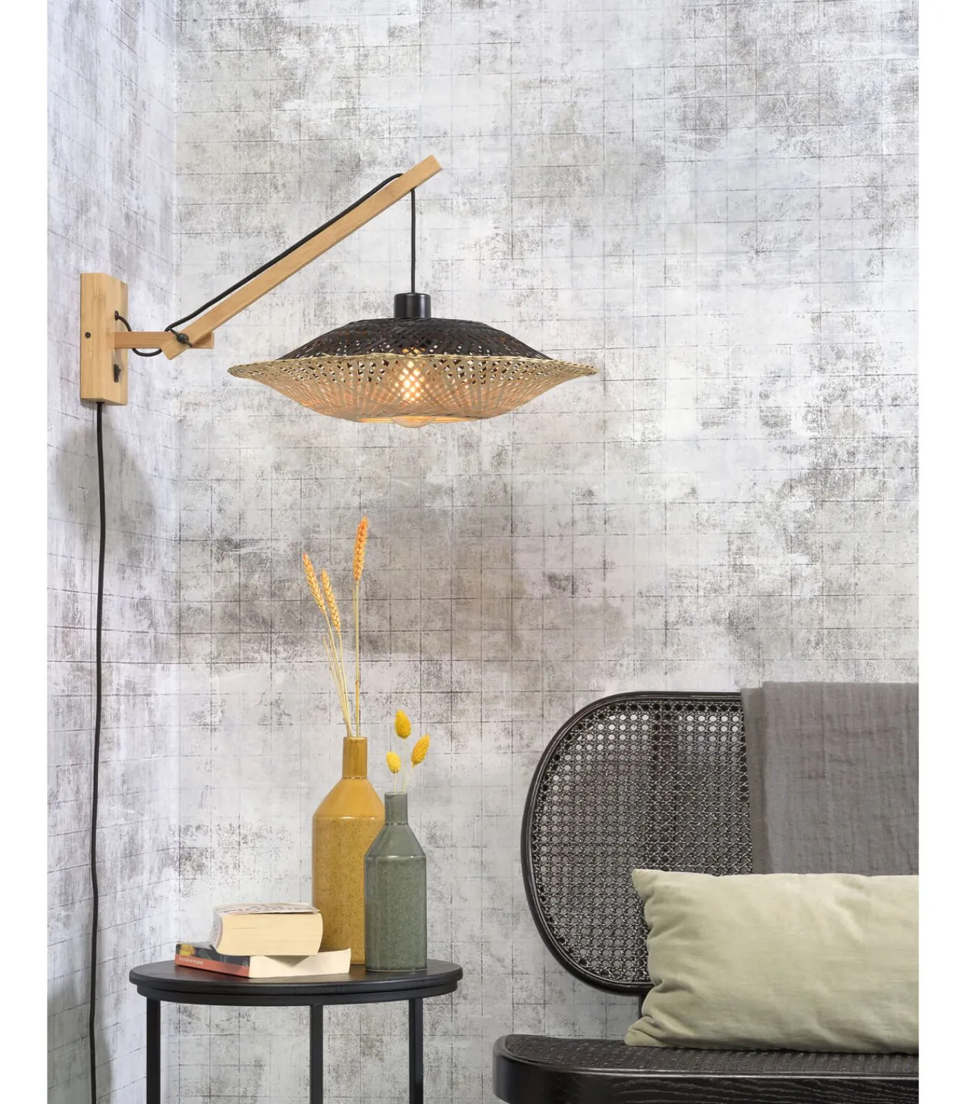 Discount Wandlamp Kalimantan - Bamboe/Zwart - 55x44x45cm Muurverlichting