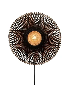 Discount Wandlamp Kalimantan - Bamboe/Zwart - Ø60cm Muurverlichting