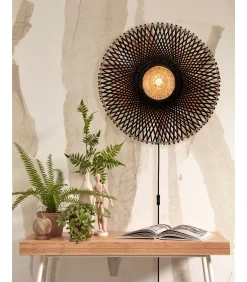 Discount Wandlamp Kalimantan - Bamboe/Zwart - Ø60cm Muurverlichting
