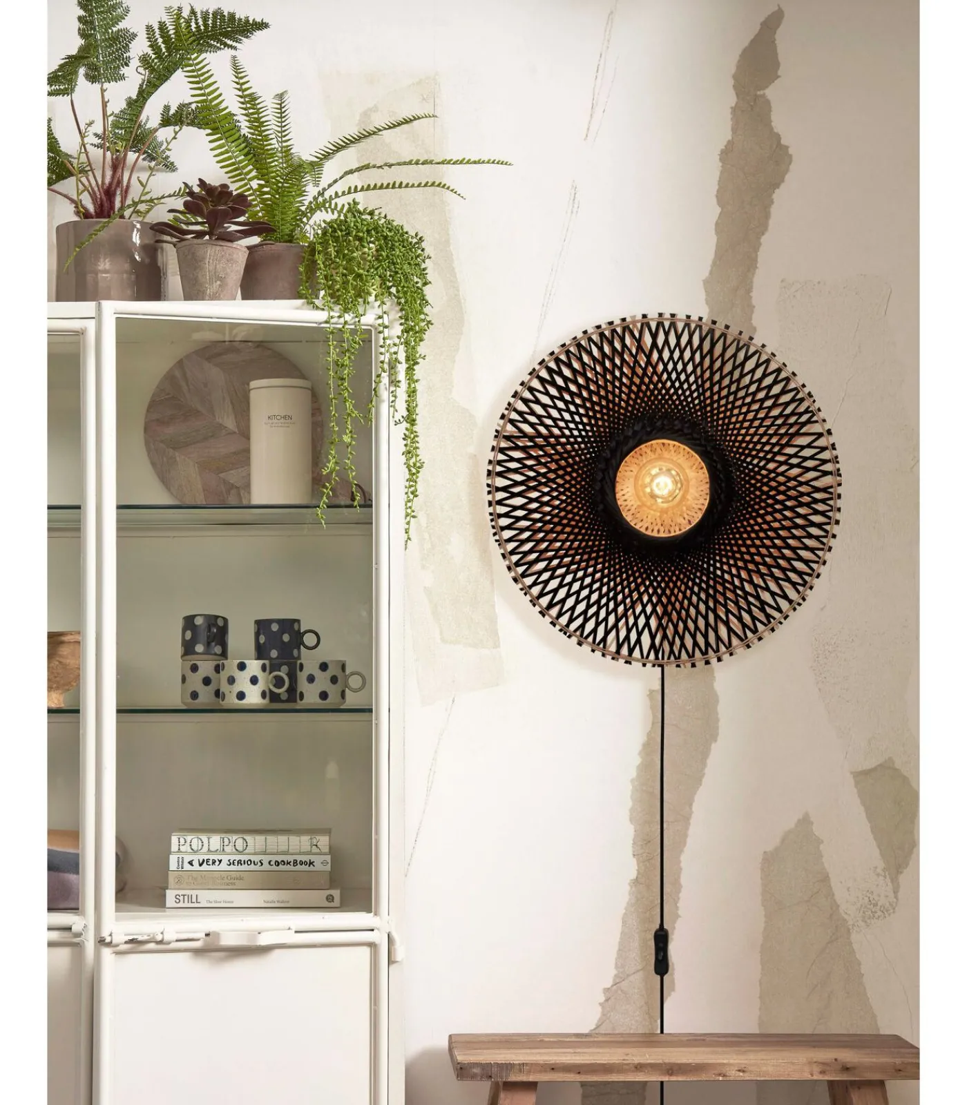 Discount Wandlamp Kalimantan - Bamboe/Zwart - Ø60cm Muurverlichting