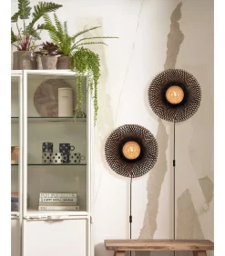 Outlet Wandlamp Kalimantan - Bamboe/Zwart - Ø44cm Muurverlichting