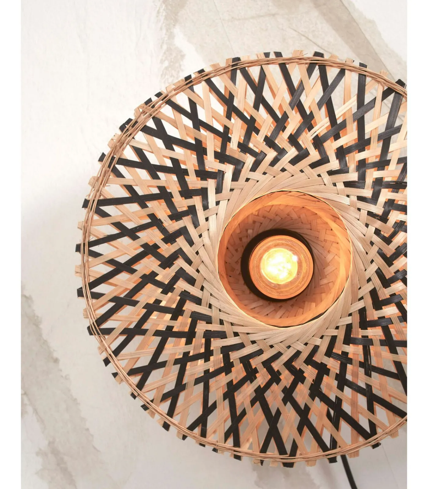 Sale Wandlamp Kalimantan - Bamboe/Zwart - Ø30cm Muurverlichting