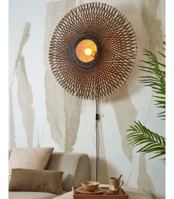 Sale Wandlamp Kalimantan - Bamboe/Zwart - Ø87cm Muurverlichting