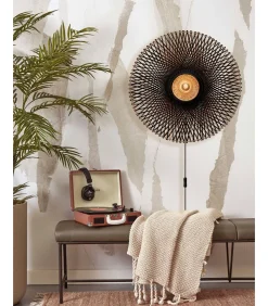 Sale Wandlamp Kalimantan - Bamboe/Zwart - Ø87cm Muurverlichting