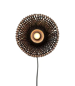 Outlet Wandlamp Kalimantan - Zwart/Bamboe - Ø30cm Muurverlichting