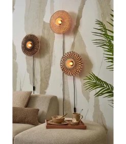 Outlet Wandlamp Kalimantan - Zwart/Bamboe - Ø30cm Muurverlichting