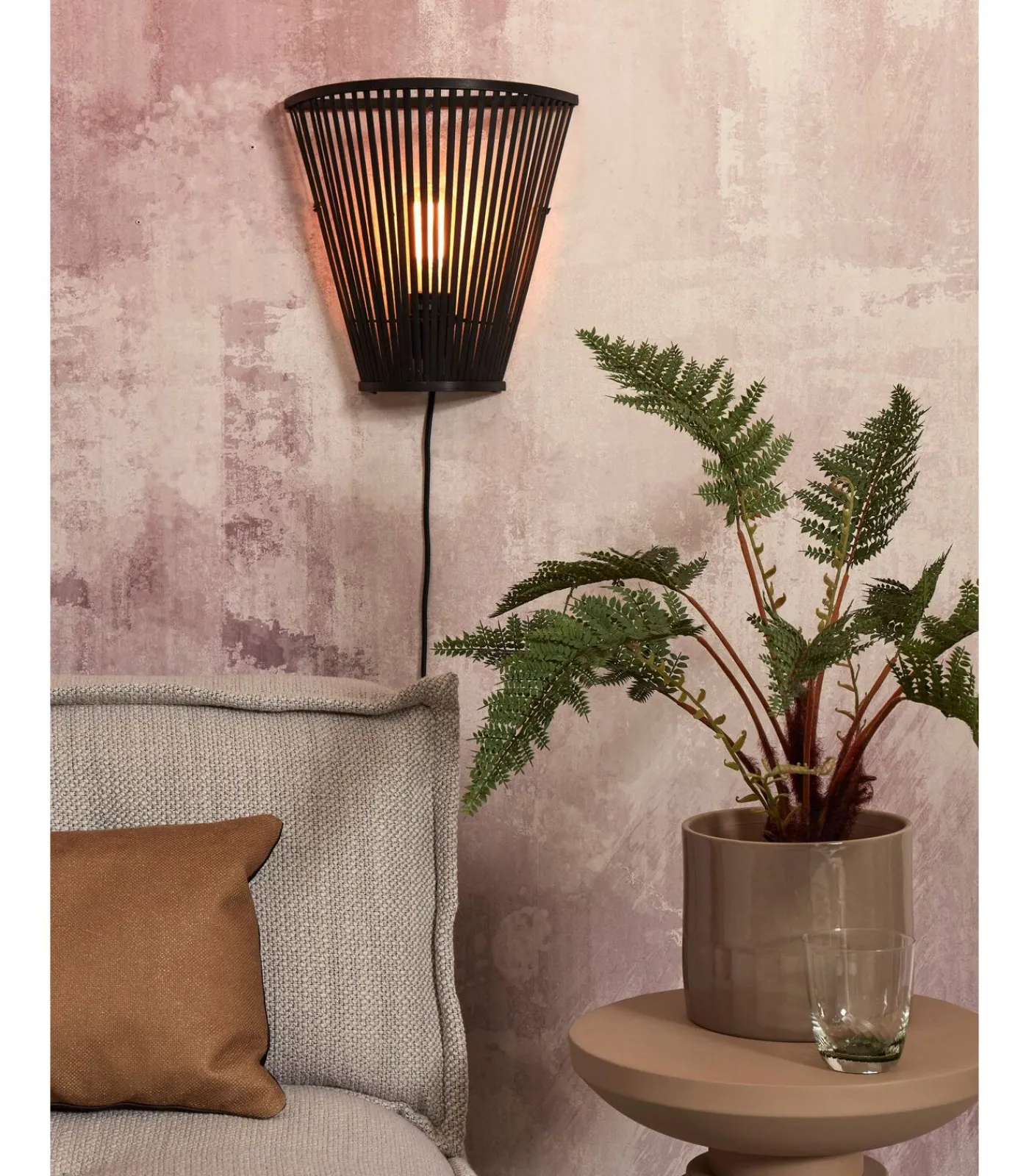 Discount Wandlamp Merapi - Bamboe Zwart - 30x15x30cm Muurverlichting