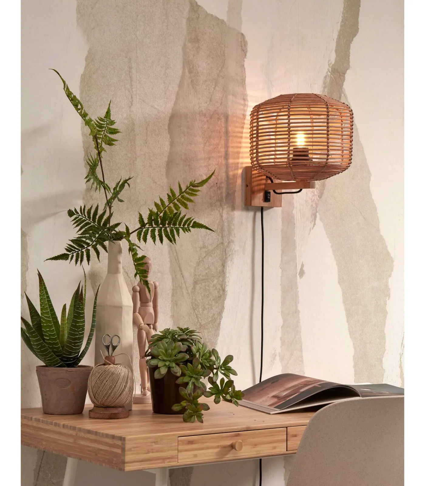 Clearance Wandlamp Tanami - Rotan - Ø25cm Muurverlichting