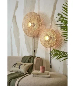 Best Wandlamp Zanzibar - Rotan Wit - Ø40cm Muurverlichting