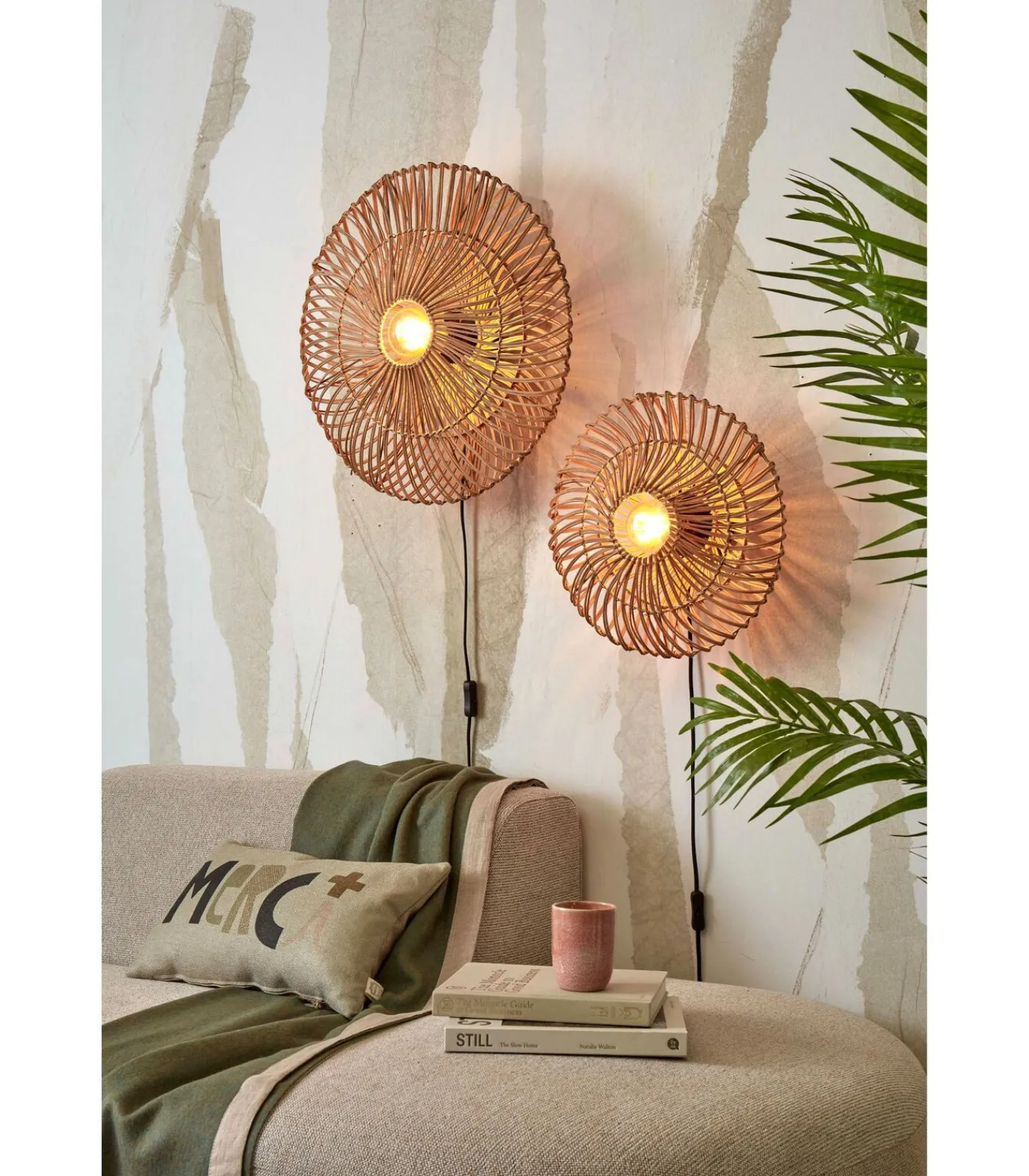 Discount Wandlamp Zanzibar - Rotan - Ø40cm Muurverlichting
