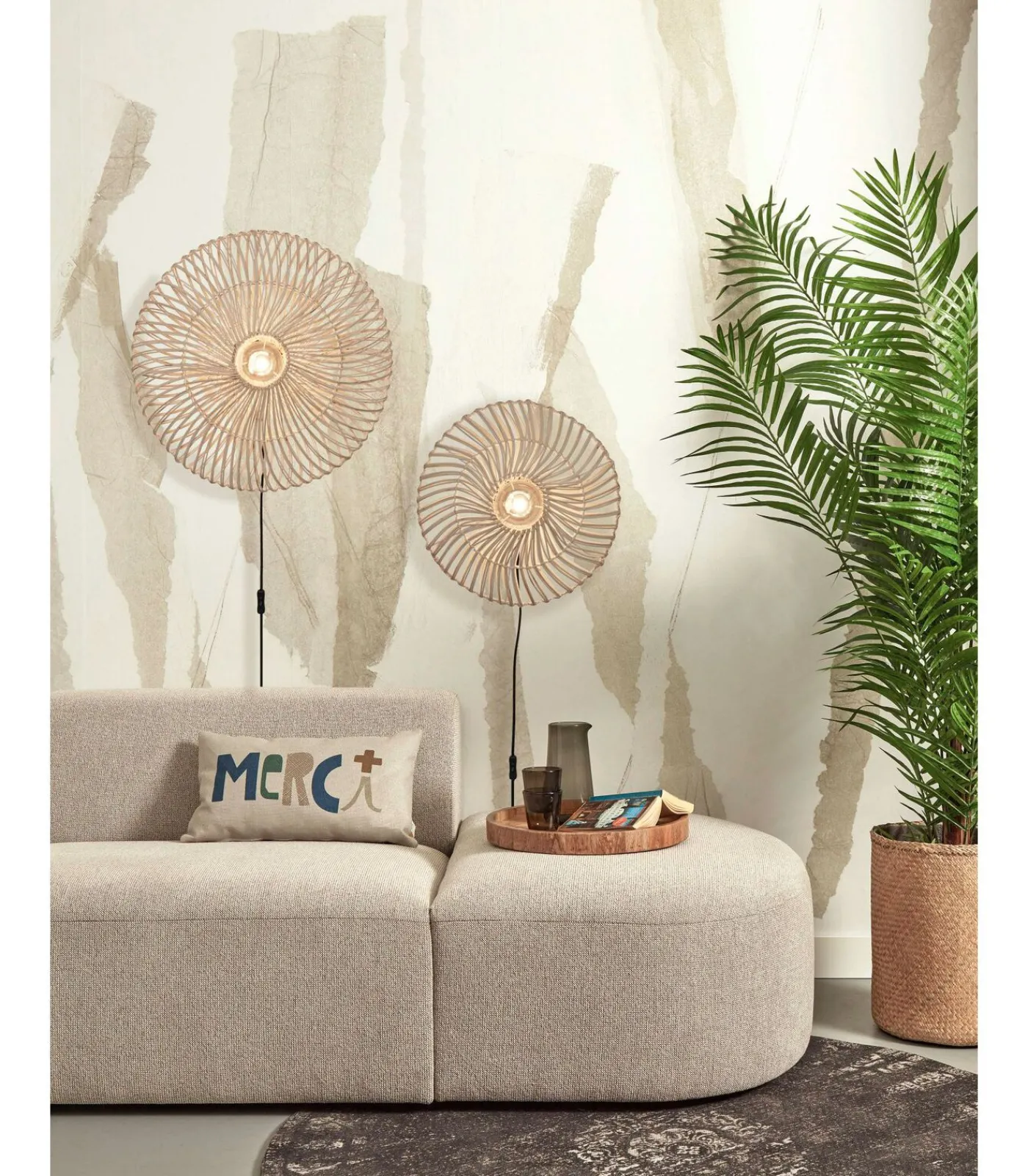 Clearance Wandlamp Zanzibar - Rotan Wit - Ø55cm Muurverlichting