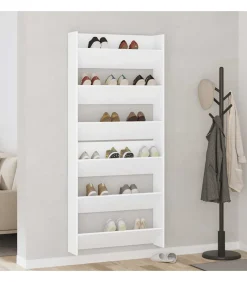 Clearance Wandschoenenkasten 2 st 80x18x90 cm spaanplaat wit Organiseren