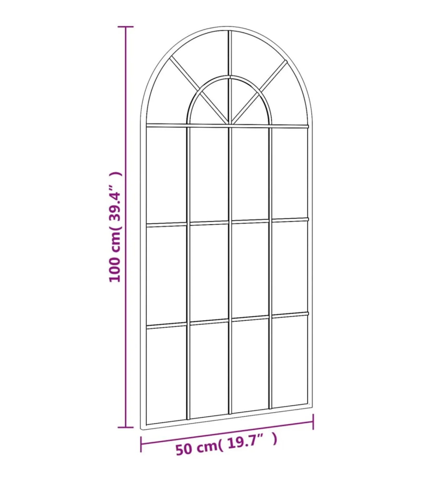 Hot Wandspiegel boog 50x100 cm ijzer zwart Spiegels