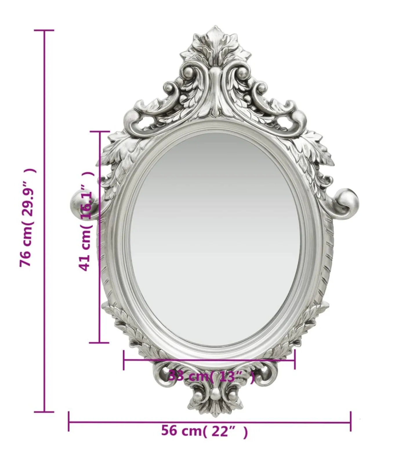 New Wandspiegel kasteel stijl 56x76 cm zilverkleurig Spiegels