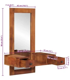 Wandspiegel met lades 60x33x90 cm massief acaciahout Spiegels