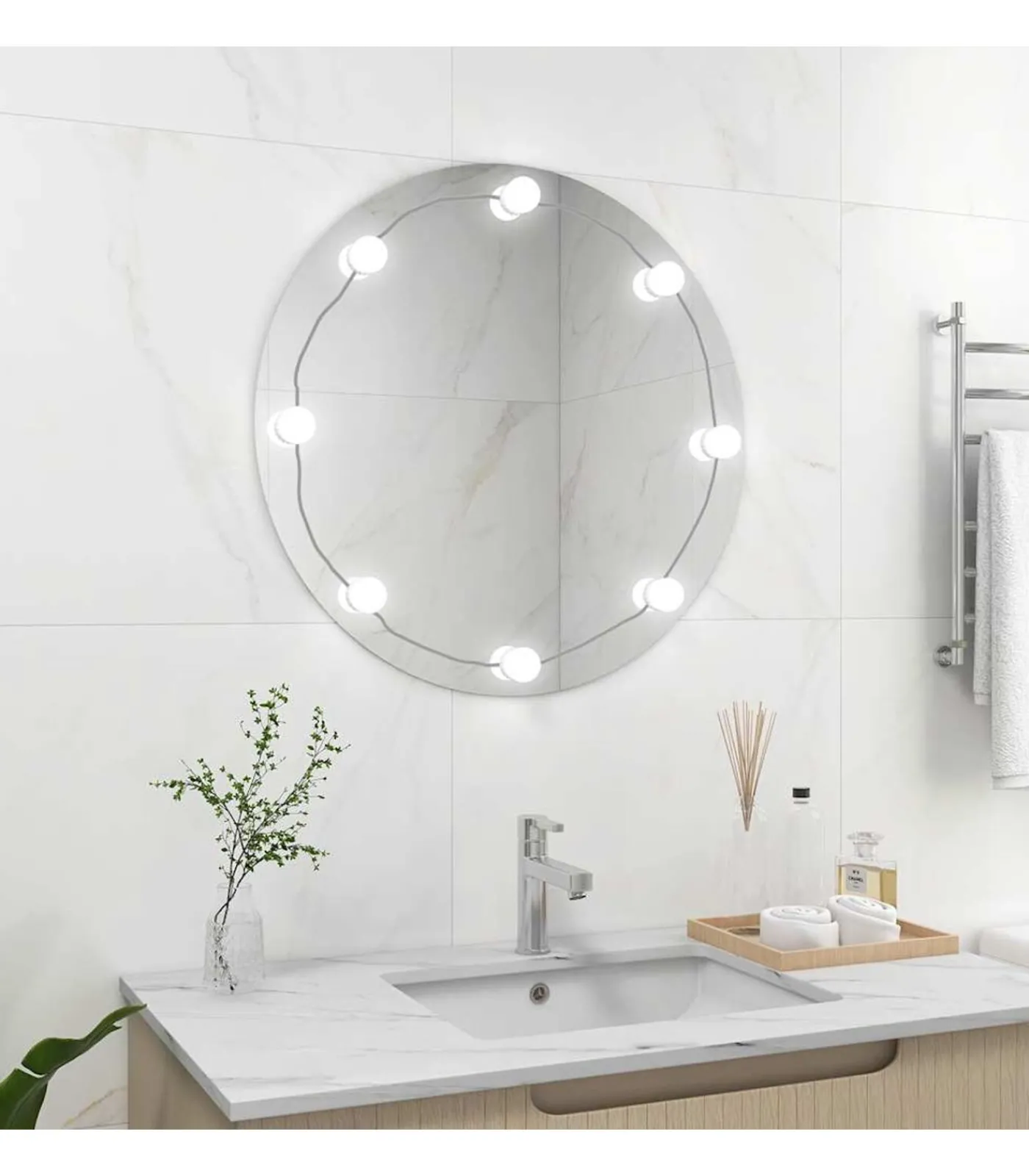 Wandspiegel met LED-lampen rond glas Spiegels