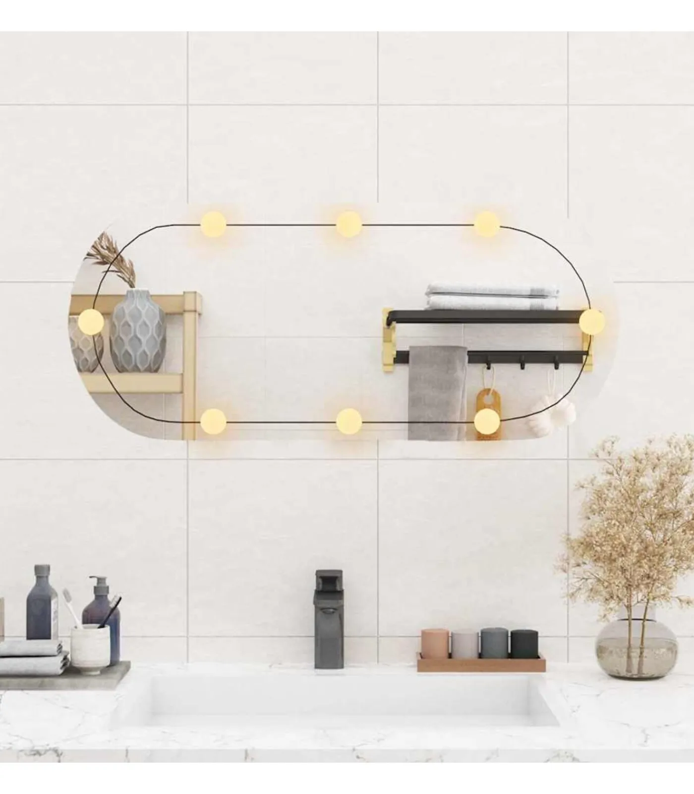 New Wandspiegel met LED's ovaal 35x80 cm glas Spiegels