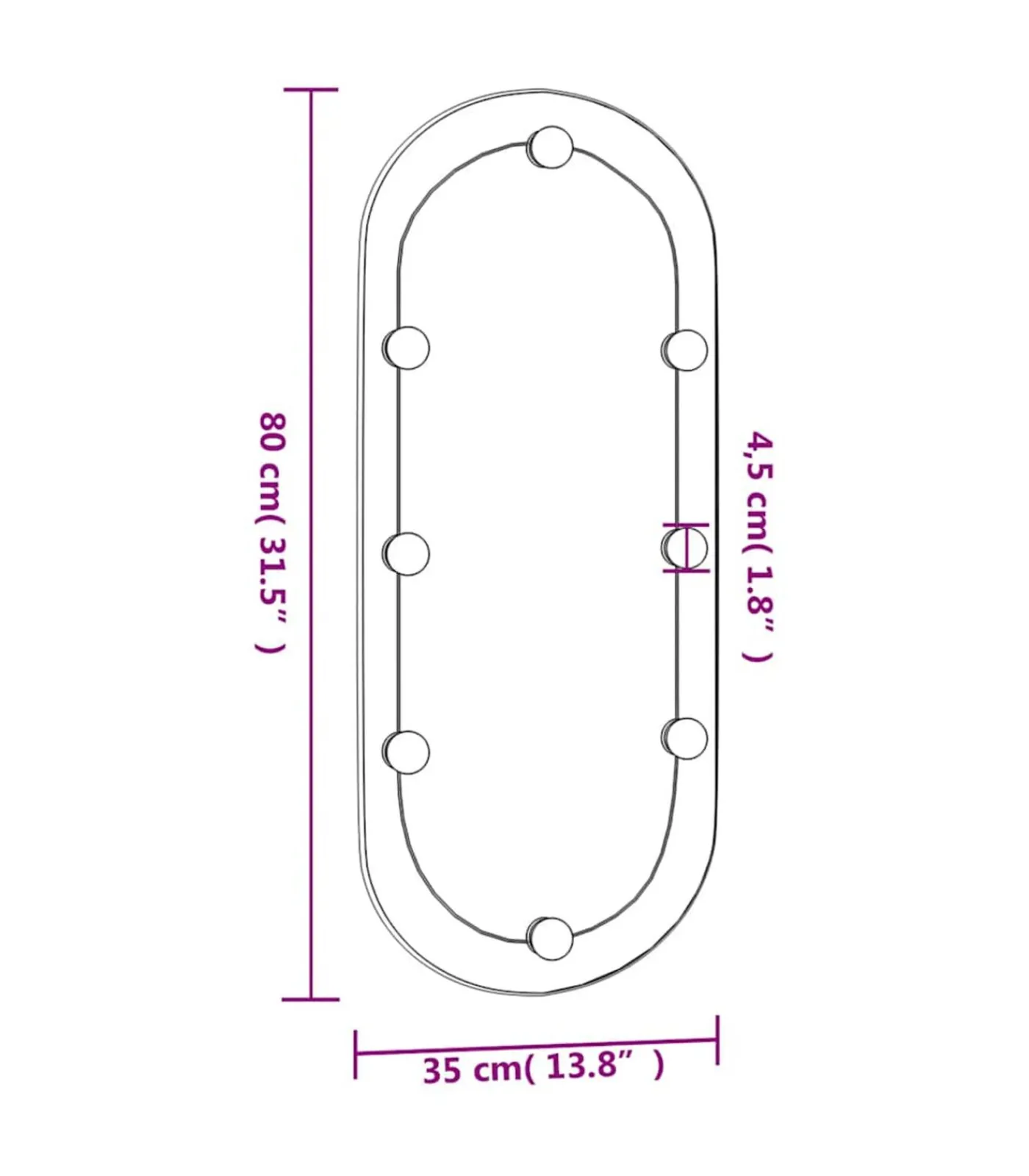 New Wandspiegel met LED's ovaal 35x80 cm glas Spiegels