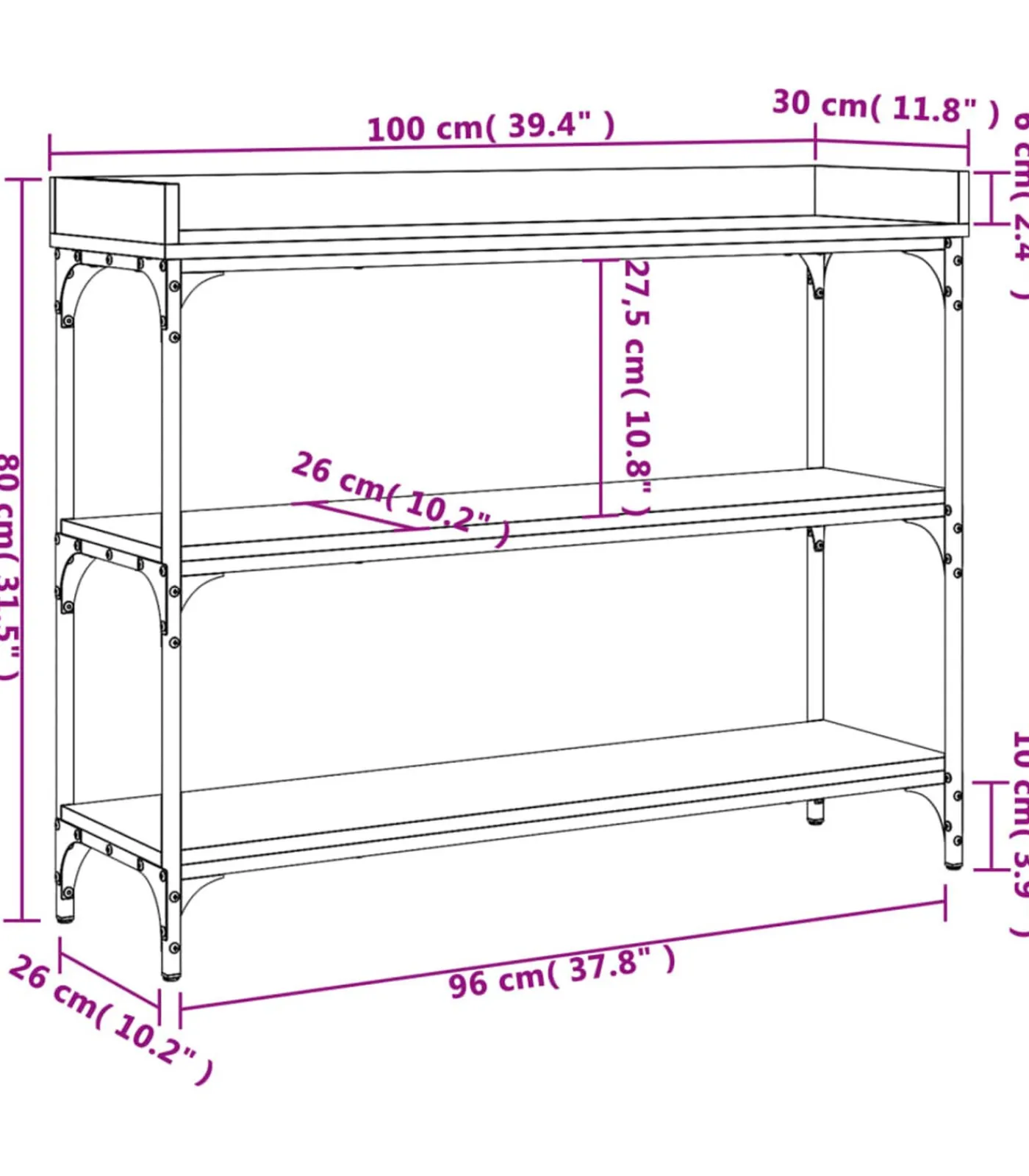Hot Wandtafel met schappen 100x30x80 cm zwart Tafels
