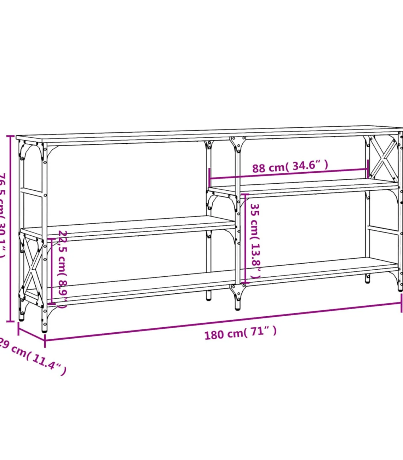 Sale Wandtafel 180x29x76,5 cm bewerkt hout bruin eikenkleur Tafels