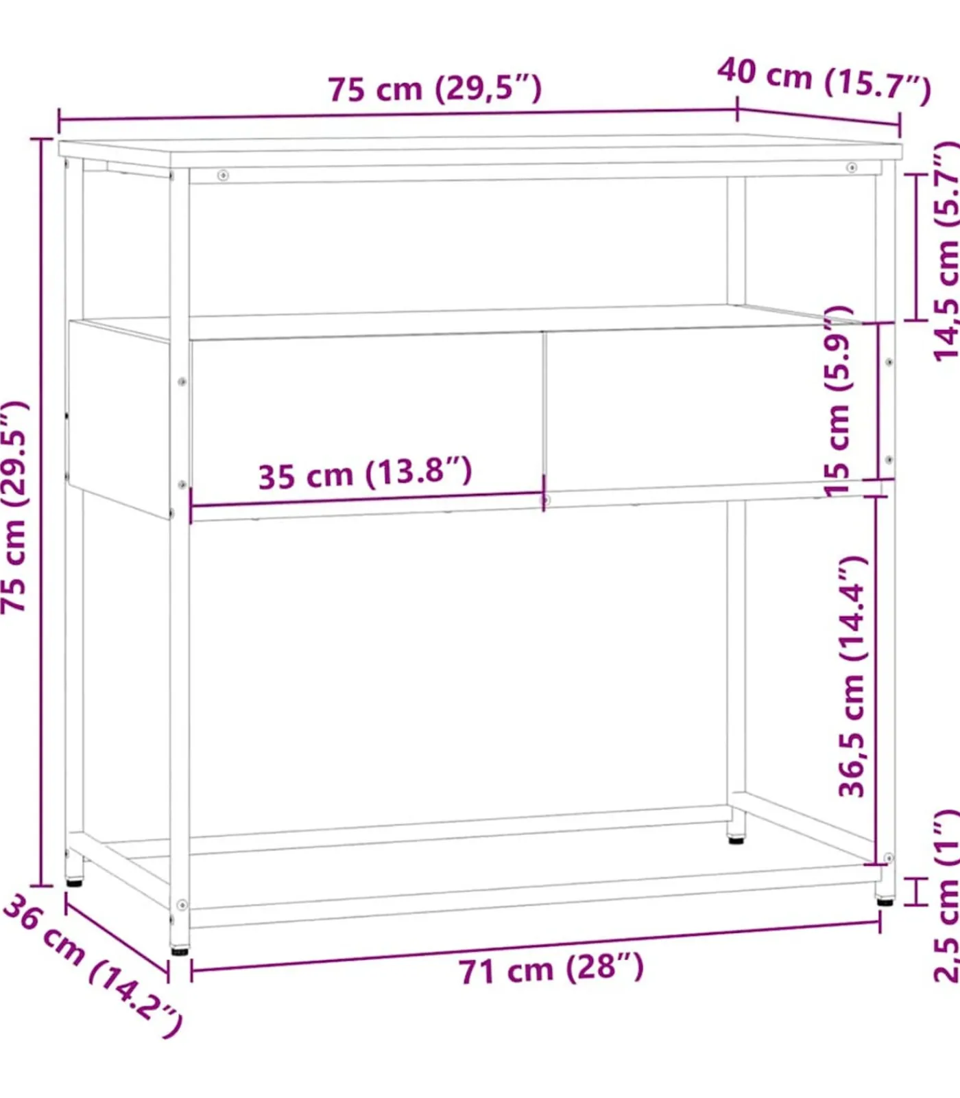 Discount Wandtafel 75x40x75 cm bewerkt hout bruin eikenkleur Tafels