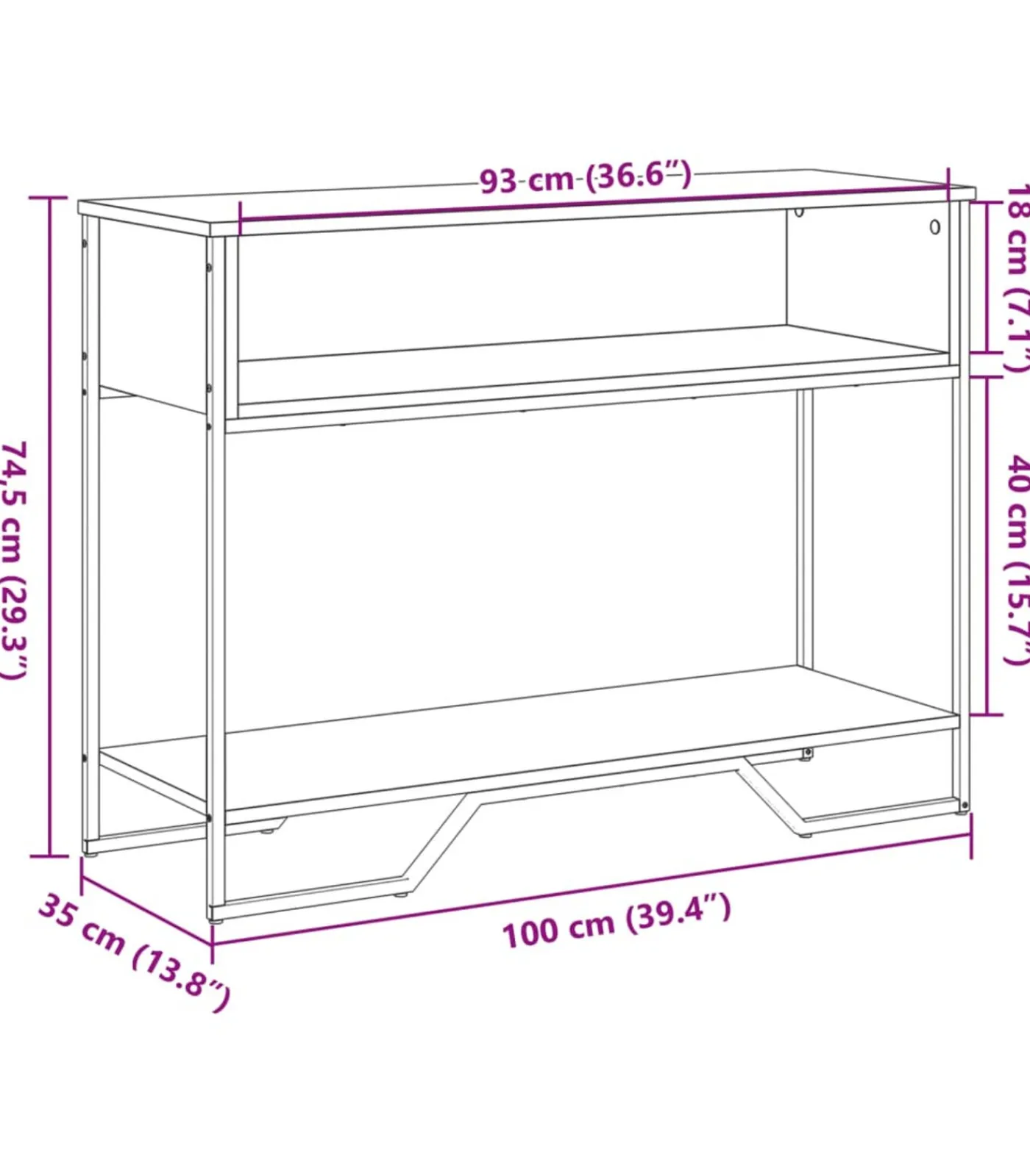 Best Wandtafel 100x35x74,5 cm bewerkt hout grijs sonoma eikenkleurig Tafels