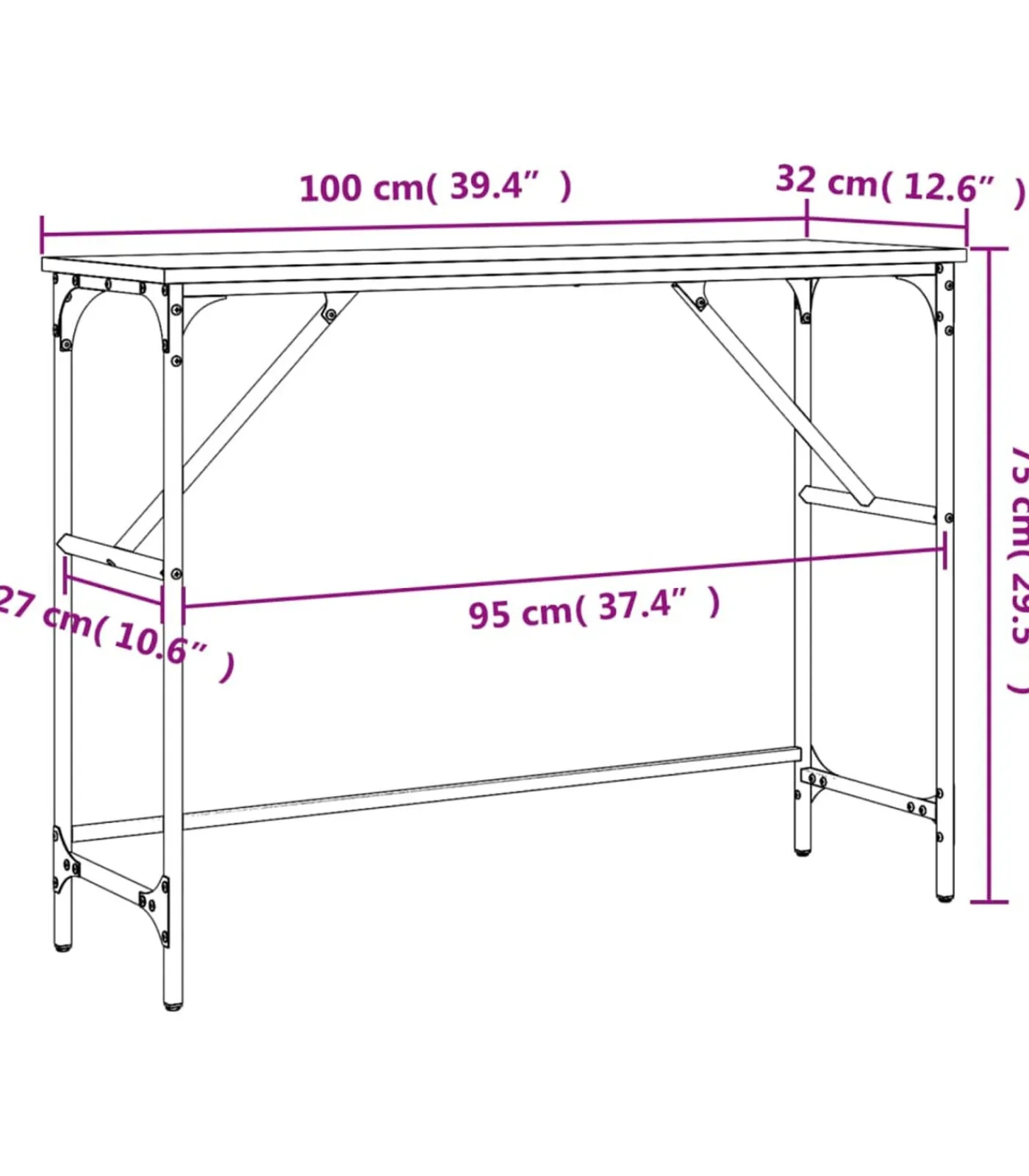New Wandtafel 100x32x75 cm bewerkt hout grijs sonoma eikenkleurig Tafels