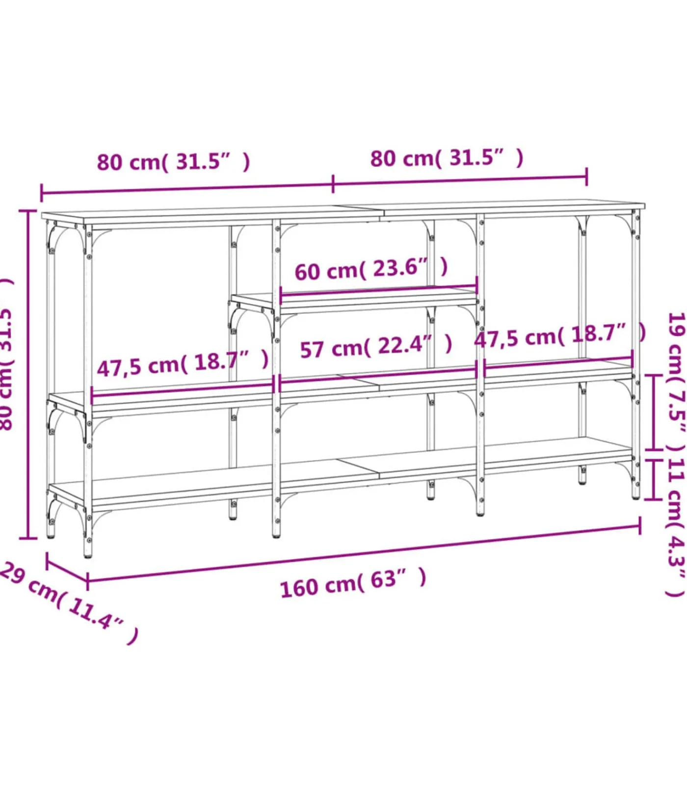 Hot Wandtafel 160x29x80 cm bewerkt hout grijs sonoma eikenkleurig Tafels