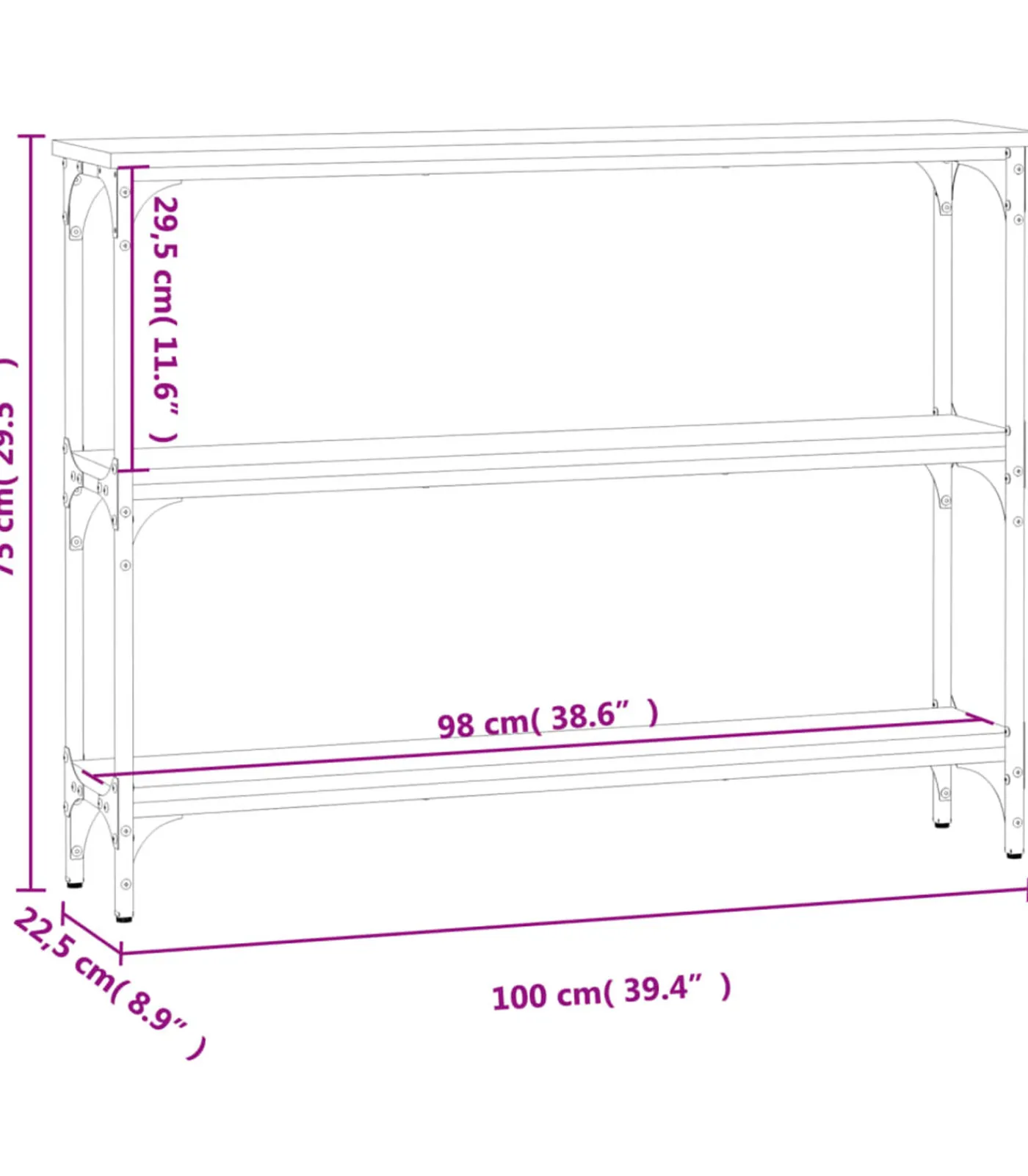 New Wandtafel 100x22,5x75 cm bewerkt hout zwart Tafels