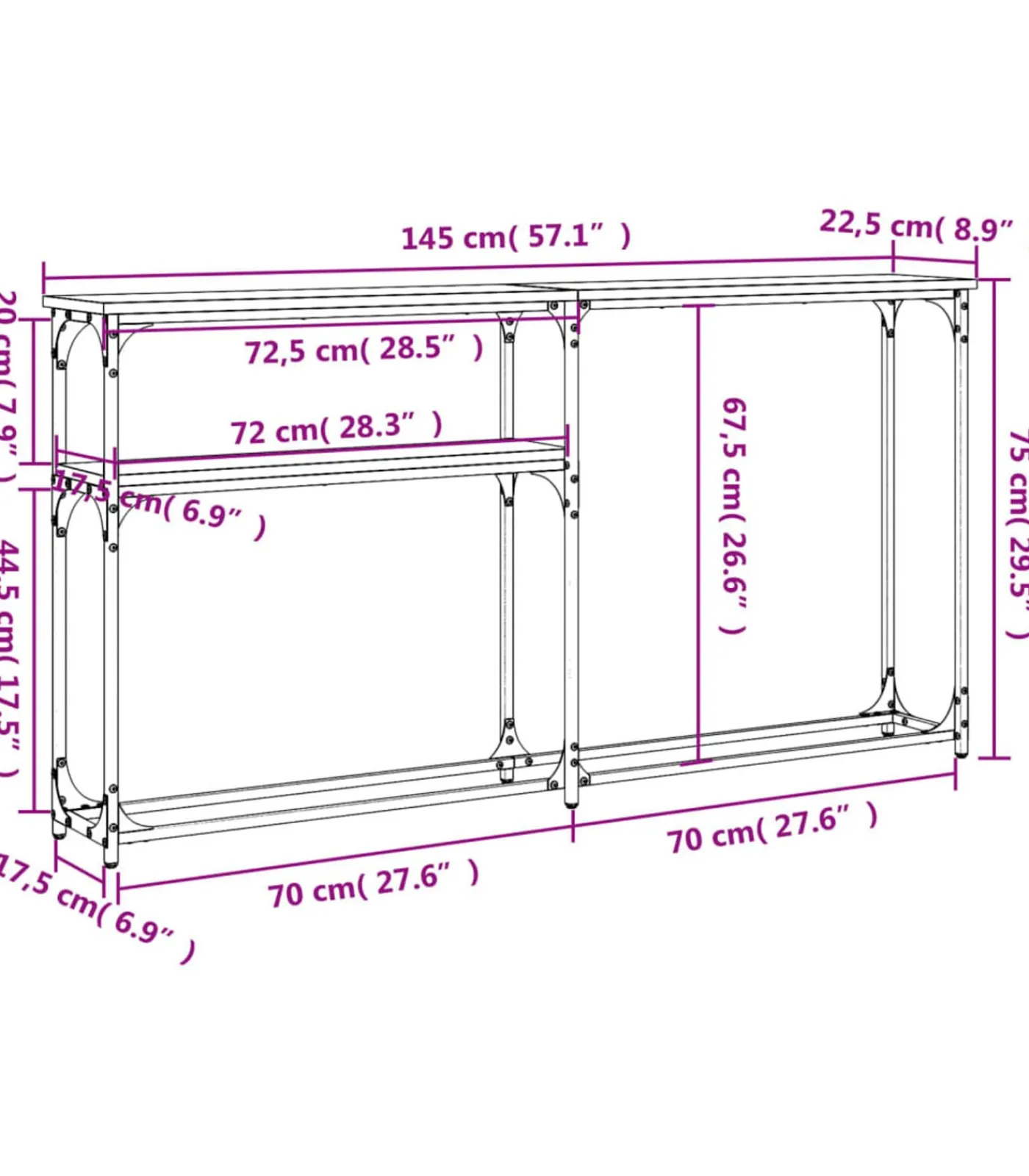 Sale Wandtafel 145x22,5x75 cm bewerkt hout sonoma eikenkleurig Tafels