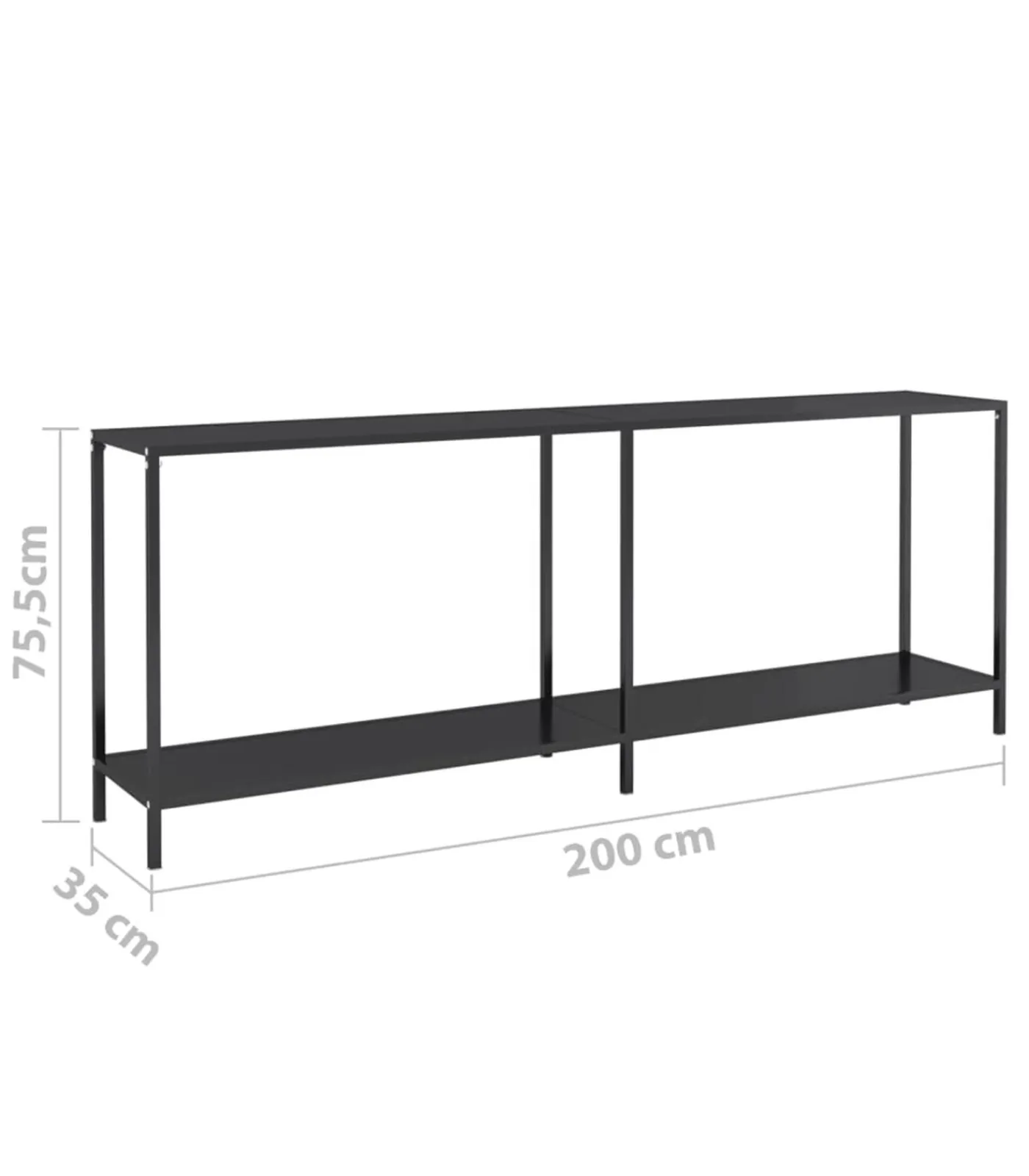 Best Wandtafel 200x35x75,5 cm gehard glas zwart Tafels